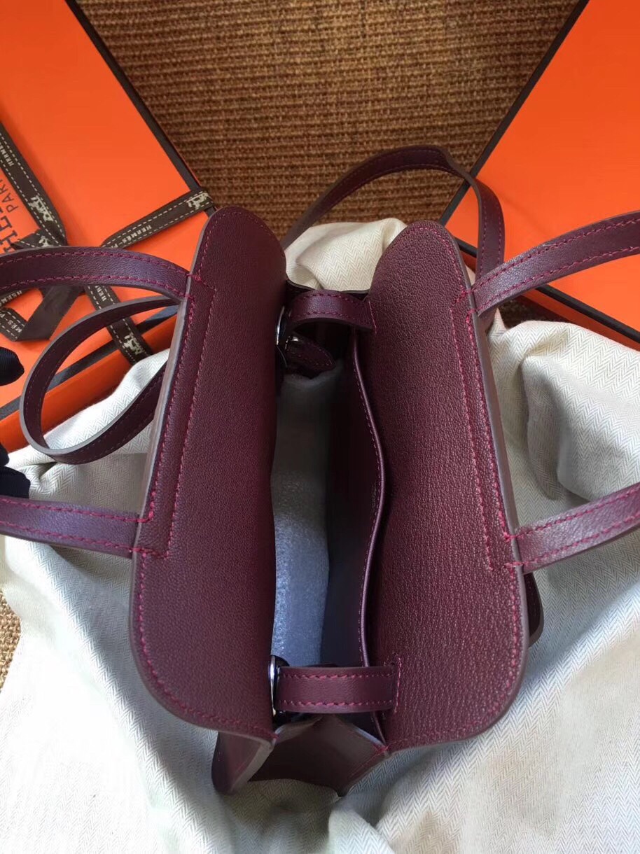 Hermes Mini Halzan 22 Handbag Shoulder Bag In Bordeaux Swift Leather